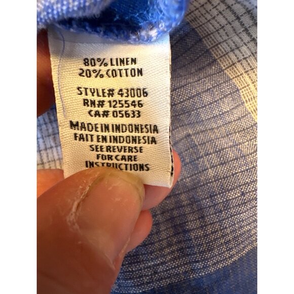 Habitat Blue Plaid Linen-Cotton Shirt Large Button Front Lightweight Lagenlook - Picture 4 of 5